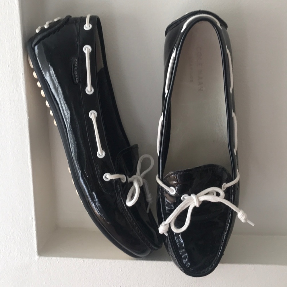 Cole Haan Black Patent Driving Mocs Sz 9